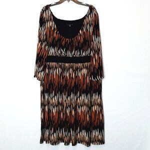 Tiana B. Brown Animal Print Jersey Dress; Knee Length: 3/4 Sleeves; Size 2X